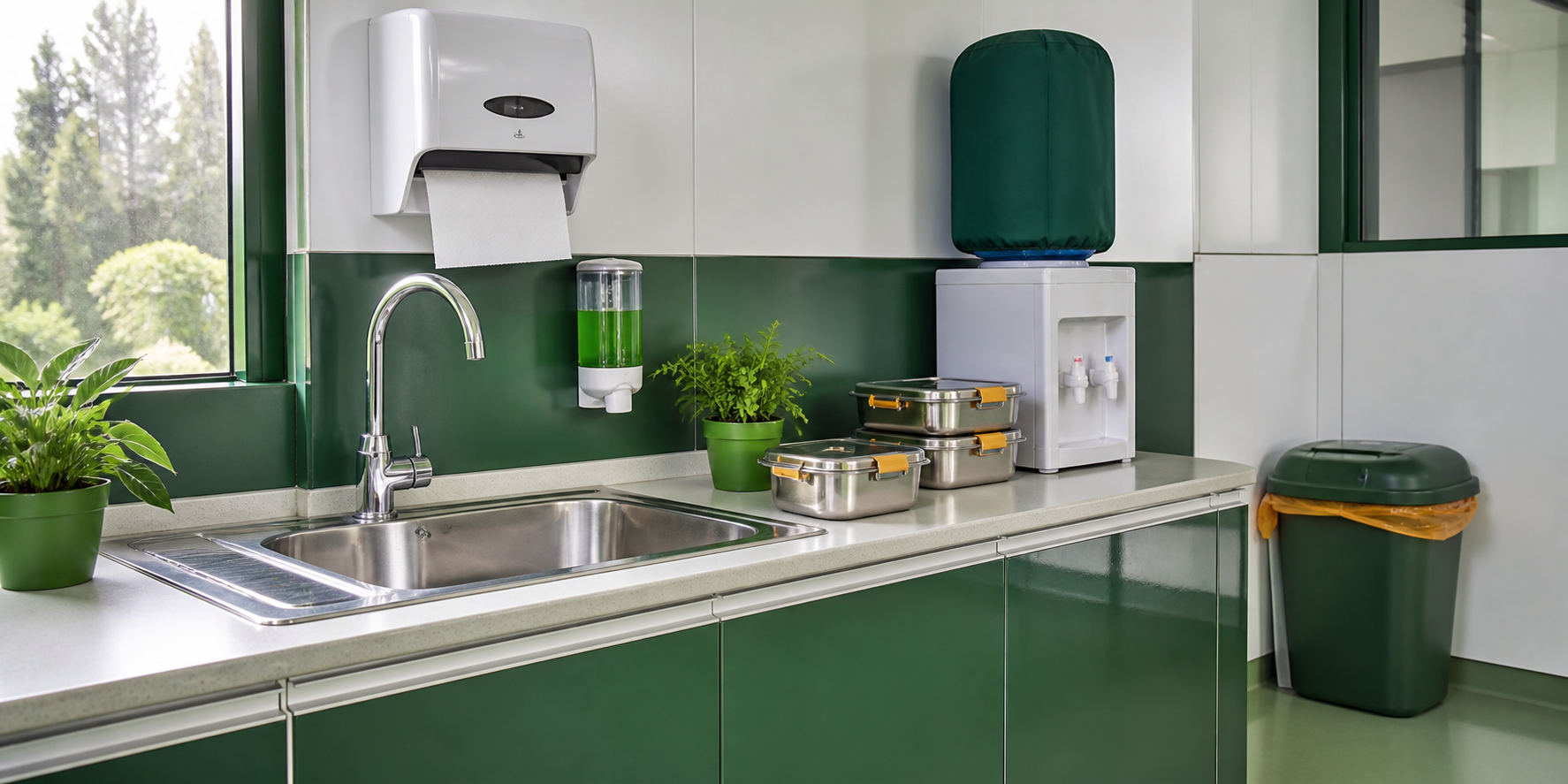 A clean handwashing, drinking water and covered food facility