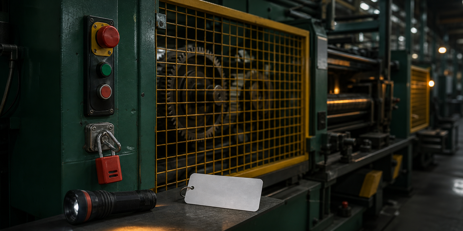 A machine stopped, guarded and isolated before an intervention